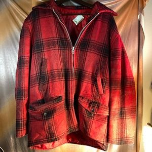 Vintage 70’s JC Penney 100% wool red plaid hunting jacket 46” chest heavy zipper